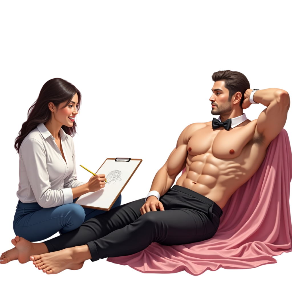 Sketch of a Hunky Butler model during a hen party life drawing session